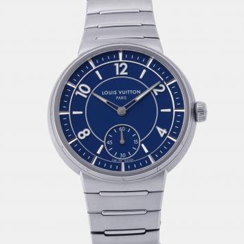 Pre Owned Louis Vuitton Tambour W1ST20 Blue Stainless Steel Automatic Men's Watches 40mm
