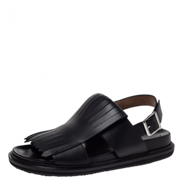 Pre Owned Marni Black Leather Fringe Fussbett Sandals Size 41