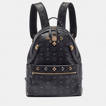 Pre Owned MCM Black Visetos Coated Canvas Large Studded Stark Backpack