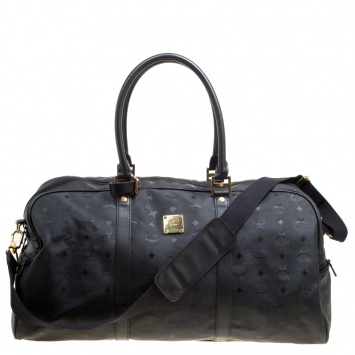 Pre Owned MCM Black Visetos Nylon Large Duffle Bag