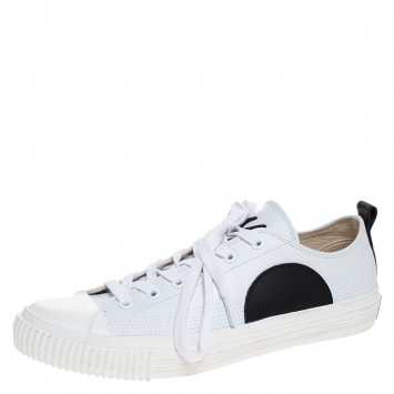 Pre Owned McQ by Alexander McQueen White/Black Leather And Rubber Swallow Plimsoll Low Top Sneakers Size 43