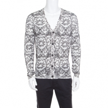 Pre Owned McQ by Alexander McQueen Grey Bleached Fly Printed Cotton Cardigan L