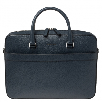 Pre Owned Michael Kors Navy Blue Leather Harrson Briefcase