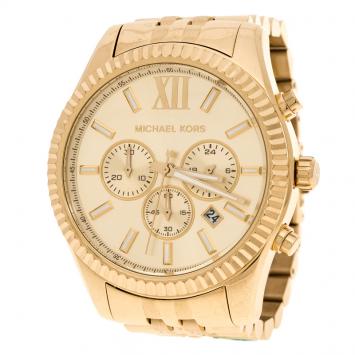 Pre Owned Michael Kors Gold Plated Steel Lexington Chronograph MK8281 Men's Wristwatch 45 mm