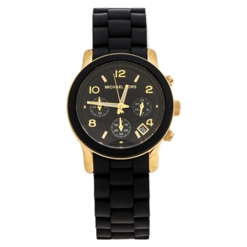 Pre Owned Michael Kors Black Gold Plated Steel Runway MK5191 Men's Wristwatch 39 mm