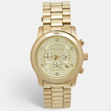 Pre Owned Michael Kors Champagne Gold Plated Stainless Steel Runway MK8077 Men's Wristwatch 45 mm