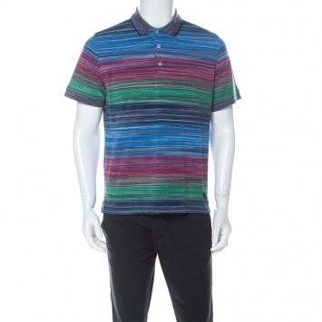 Pre Owned Missoni Multicolor Striped Cotton Pique Polo T Shirt L 