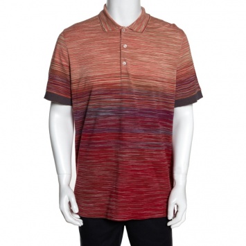 Pre Owned Missoni Red Cotton Knit Ombre Effect Polo T Shirt XL