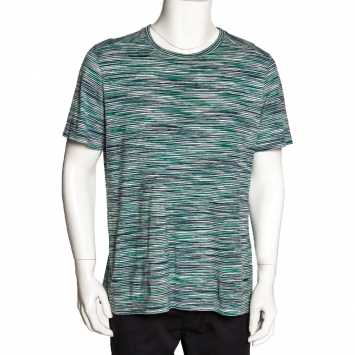 Pre Owned Missoni Green Striped Cotton Round Neck T Shirt L