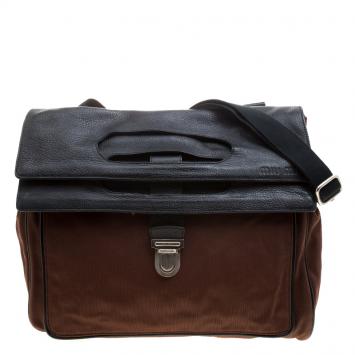 Pre Owned Miu Miu Brown/Black Nylon and Leather Messenger Bag