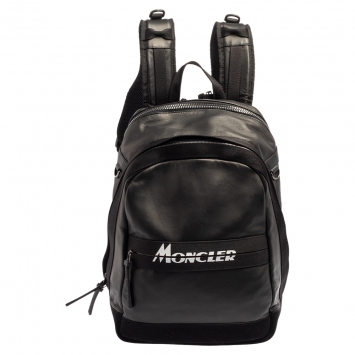Pre Owned Moncler Black Polyamide Logo-Print Gimont Backpack