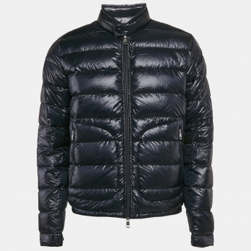Pre Owned Moncler Longue Saison Blue Nylon Down Jacket L