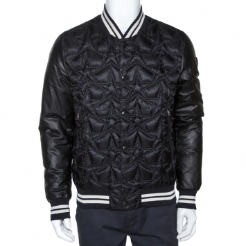 Pre Owned Moncler Black Star Pattern Quilted Down Auburn Jacket XL