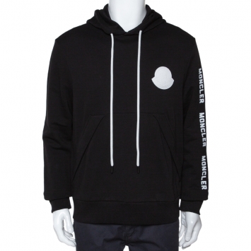 Pre Owned Moncler Black Maglia Logo Appliqued Cotton Hooded Sweatshirt L