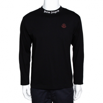 Pre Owned Moncler X Palm Angels Black Logo Print Cotton Long Sleeve T-Shirt M