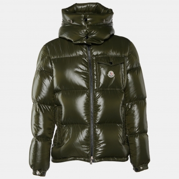 Pre Owned Moncler Olive Green Quilted Synthetic Hooded Montbeliard Jacket XL