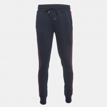 Pre Owned Moncler Navy Blue Side Striped Cotton Sweatpants M