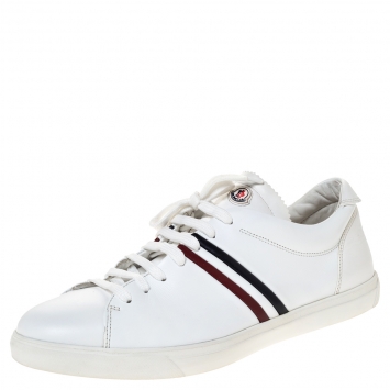 Pre Owned Moncler White Leather Low Top Sneakers Size 45