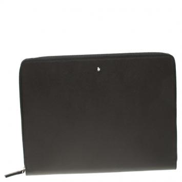 Pre Owned Montblanc Grey Leather Meisterstuck Zip Tablet Pouch