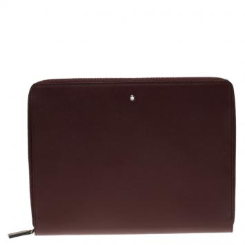 Pre Owned Montblanc Burgundy Leather Meisterstuck Zip Tablet Pouch