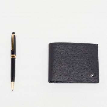 Pre Owned Montblanc Meisterstück Resin Gold Tone Ballpoint Pen and Wallet Set
