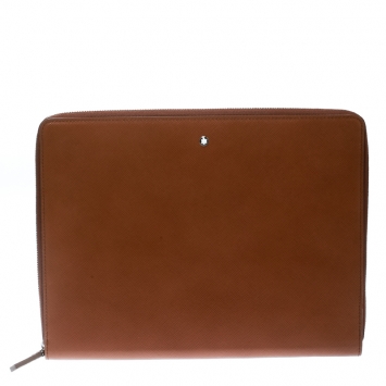 Pre Owned Montblanc Brown Leather Meisterstuck Zip Tablet Pouch
