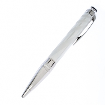 Pre Owned Montblanc StarWalker White Ceramics Doué Silver Tone Ballpoint Pen