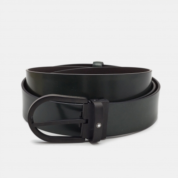 Pre Owned Montblanc Green/Black Leather Cut to Size Reversible Buckle Belt 