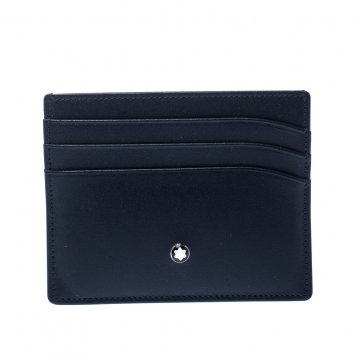 Pre Owned Montblanc Navy Blue Meisterstuck Leather Card Holder 6CC