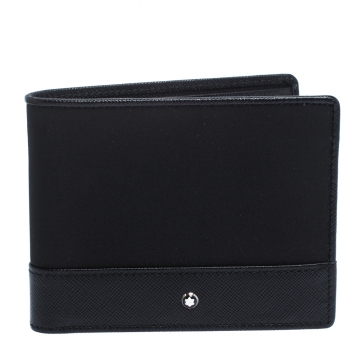 Pre Owned Montblanc Black Leather and Fabric Sartorial Jet 6CC Wallet  