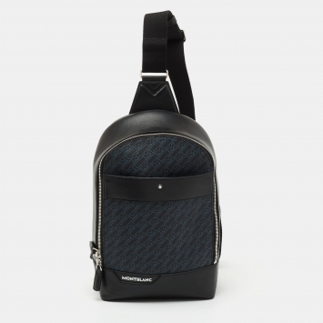 Pre Owned Montblanc Navy Blue/Black Monogram Canvas and Leather Small Sling Backpack