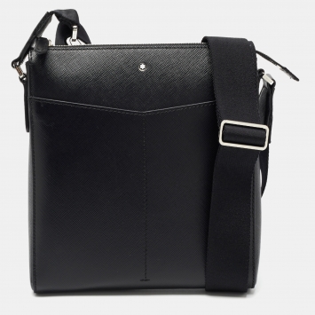 Pre Owned Montblanc Black Leather Sartorial Zip Messenger Bag