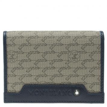 Pre Owned Montblanc Blue Coated Canvas and Leather Signature Card Holder