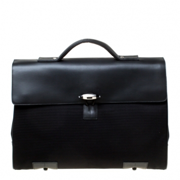 Pre Owned Montblanc Black Fabric and Leather Double Gusset Nightflight Briefcase