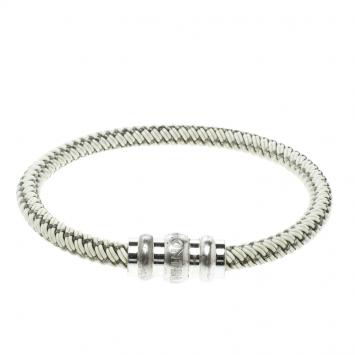 Pre Owned Montblanc White Rubber Silver Tone Woven Magnetic Bracelet