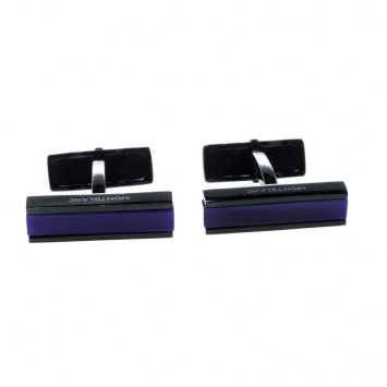 مملوكة مسبقًا Montblanc Blue Glass Inlay Black PVD Finish Bar Cufflinks