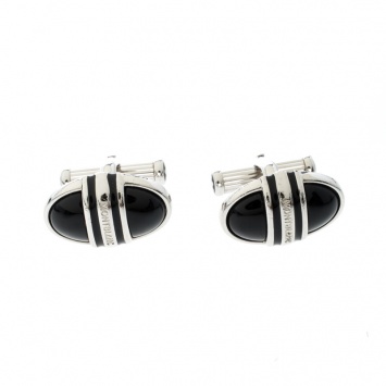 Pre Owned Montblanc Onyx Inlay Silver Tone Oval Cufflinks 