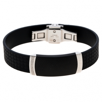 Pre Owned Montblanc Black Extreme Leather Stainless Steel Bracelet