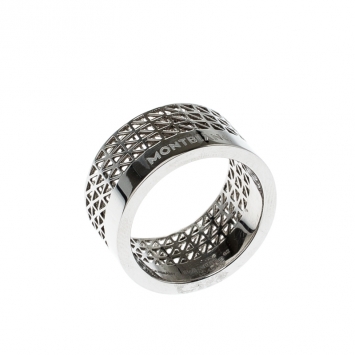 Pre Owned Montblanc Graphic Cutout Steel Band Ring Size 62
