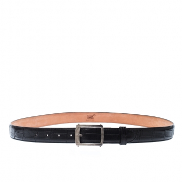 Pre Owned Montblanc Black Crocodile Embossed Leather Buckle Belt 110CM