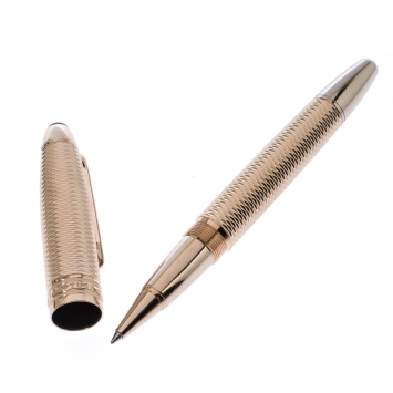 Pre Owned Montblanc Meisterstück Geometry Solitaire LeGrand Textured Champagne Gold Coated Rollerball Pen