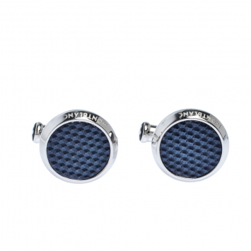 Pre Owned Montblanc Meisterstück Blue Grid Silver Tone Cufflinks