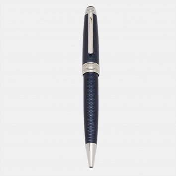 Pre Owned Montblanc Meisterstuck Blue Hour Solitaire Midsize Blue Lacquer Silver Tone Ballpoint Pen