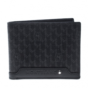 مملوكة مسبقًا Montblanc Black Coated Canvas and Leather Signature Bifold Wallet
