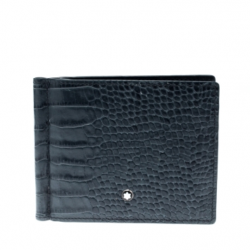 Pre Owned Montblanc Aquamarine Croc Embossed Leather Miesterstuck Bifold Wallet