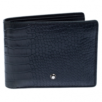 مملوكة مسبقًا Montblanc Blue Croc Embossed Leather Meisterstuck Bifold Wallet