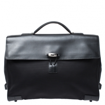 Pre Owned Montblanc Black Leather and Nylon Briefcase