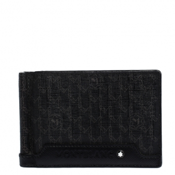مملوكة مسبقًا Montblanc Black Signature Coated Canvas and Leather Money Clip Card Holder