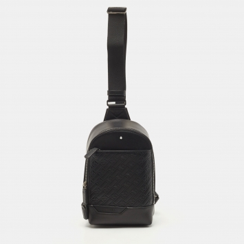 Pre Owned Montblanc Black Monogram Leather Sling Bag