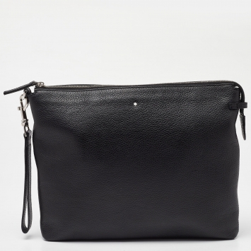 Pre Owned Montblanc Black Leather Zip Wristlet Pouch